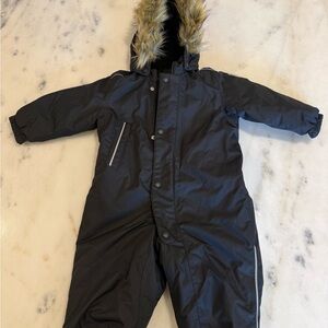 Reima Kids Black Snowsuit with Faux Fur Hood